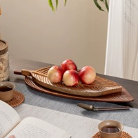Assiettes en bois en forme de feuille, style japonais, écologiques, en noyer d'Amérique du Sud, avec motif végétal