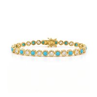 Ensemble collier et bracelet tennis plaqué or avec pierres CZ blanches et turquoise bleue, style mode pour femme