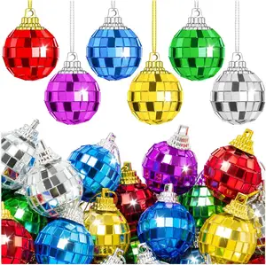 Multicolored 24 Pieces Mini Disco Ball with Rope Py Decoration Hanging Reflective Car Mirror Ornament Stage Props for Birthday