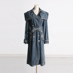 OUDINA - Veste en jean bleu ample de haute couture pour l'hiver, coupe-vent, trench-coat long pour femmes - Product Image 4