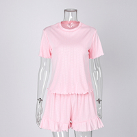 Pyjama en tricot d'été QINSI pour femmes, ensemble de 2 pièces, vêtements de nuit décontractés, t-shirt à manches courtes, ensemble de vêtements de nuit, pyjama en pointelle à motifs de cœur pour femmes
