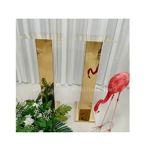 Luxo Alto Ouro Aço Inoxidável Flower Stand Wedding Centerpieces Ouro Espelho Plinto Para Casamento E Decoração De Festas