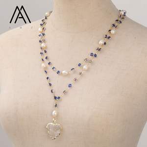 Bisel <span class=keywords><strong>de</strong></span> 26 pulgadas, colgante <span class=keywords><strong>de</strong></span> cuarzo transparente Natural sentado con collar <span class=keywords><strong>de</strong></span> cadena <span class=keywords><strong>de</strong></span> perlas, joyería envolvente a <span class=keywords><strong>mano</strong></span> para mujer - Product Image 6