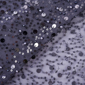 Polyester Luxury Sequin Textile Fabricwhite Black Bead Lacesequin Fabricflat Embroidery Dress Lace <strong>Fabric</strong> New Arrivals - Product Image 3