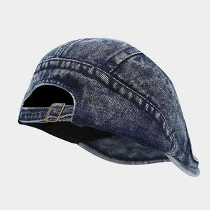 Béret en jean délavé style vieilli avec motif lettres, casquette plate en tissu jean tendance - Product Image 6