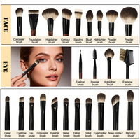 Ensemble de 24 pinceaux de maquillage professionnels vegan de luxe en bois noir pour femmes, avec logo personnalisé, vente en gros, pour artistes