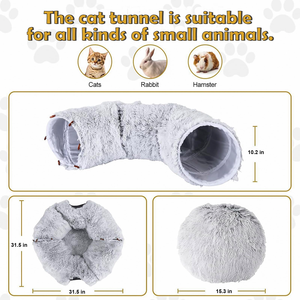 Multifunctional <b>Cat</b> Tunnel with <b>Cat</b> Bed Collapsible <b>Plush</b> <b>Cat</b> Tunnel Bed with Cushion Tube - Product Image 2