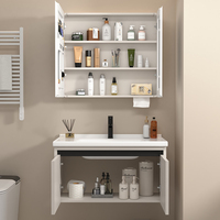Miroir mural BTH pour salle de bain d'hôtel, finition stratifiée, en aluminium minimaliste moderne, avec lavabo en céramique alvéolée, largeur 40 cm, garantie 3 ans