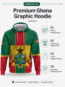 เสื้อฮู้ดดี้ผู้ชายลายธงชาติกานาพร้อมลายตราแผ่นดิน ผลิตจากโพลีเอสเตอร์ 100% แบบพิมพ์ลายด้วยเทคนิค Sublimation ทรงปกติ สวมใส่สบาย เหมาะสำหรับฤดูใบไม้ร่วง - Product Image 4