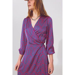 Abito lungo avvolgente a maniche lunghe con stampa geometrica - Product Image 4