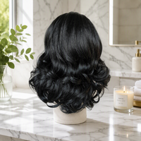 Perruque synthétique haut de gamme en fibre haute température avec bandeau, couleur naturelle 1B, pour brun roux auburn, ondulée Yaki dégradée, haute densité