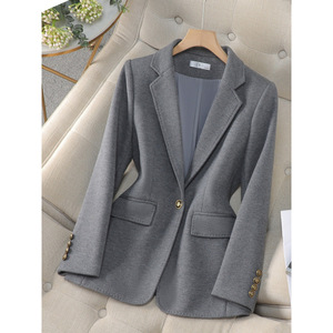 Women's Wool Blazer Brown Single Button Slim Fit Autumn Winter Solid Color Pocket Design - Product Image 3