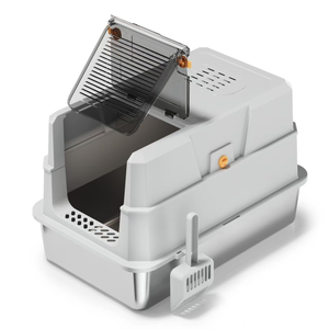 Extra große geruchs beseitigende Katzen toilette Anti-Splash Edelstahl Katzen toilette mit hohen Zäunen und <span class=keywords><strong>Flip</strong></span> Cover 20L Innenraum - Product Image 1