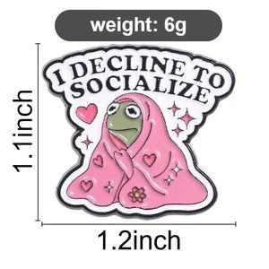 Broches <span class=keywords><strong>de</strong></span> metal esmaltados al por mayor, <span class=keywords><strong>serie</strong></span> creativa y peculiar Anti-Social, estilo caricatura, rana solitaria, accesorios <span class=keywords><strong>de</strong></span> metal, insignias. - Product Image 5