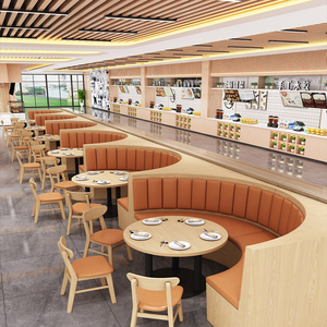 Modern restaurant, bankzittingen van massief hout, eettafel en stoelen, dubbelzijdige bank voor hotel, fastfood, salontafel - Product Image 5