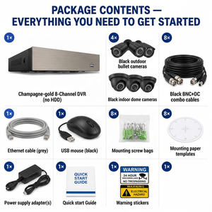 Sistema de Seguridad CCTV Híbrido de 8 Canales y 1080P, 4 Cámaras Exteriores Tipo Bala, 4 Cámaras Interiores Tipo Domo, Sistema de Monitoreo de Seguridad Resistente a la Intemperie IP66 - Product Image 5