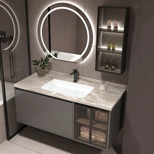 Mueble de Baño de Lujo Moderno con <span class=keywords><strong>Espejo</strong></span> de Pared, Organizador, Lavabo de Piedra, <span class=keywords><strong>Antivaho</strong></span>, Cajones de Madera, Combinación de Tocador - Product Image 5