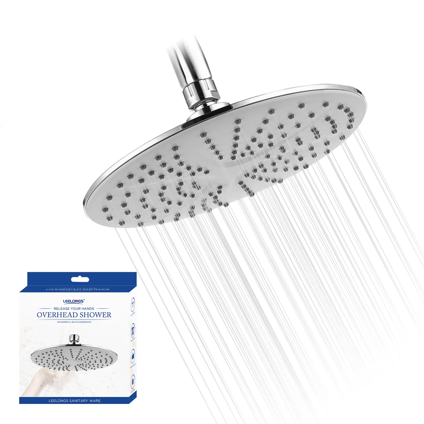 Leelongs Factory 23cm 9 inches ABS Chromed Top Shower Head with Shower Arm Brass Swivel Ball for EU Market