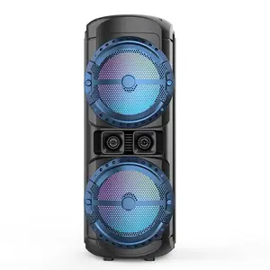 Speaker Subwoofer Bluetooth Nirkabel Hifi Troli Daya Besar 80W Dual 12 Inci dengan Port Usb Mic FM