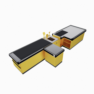 Comptoir de caisse de supermarché en acier inoxydable haute luminosité avec convoyeur automatique, taille personnalisable rapide, haute luminosité - Product Image 5