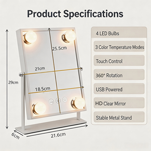 Miroir de maquillage LED à intensité variable et sensible au toucher Vanité de bureau en bois de houx avec ampoule LED remplaçable <span class=keywords><strong>pour</strong></span> le maquillage écrémage en gros - Product Image 5