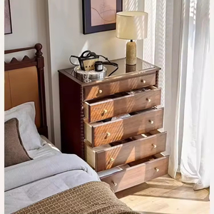 Armoire de rangement en <span class=keywords><strong>bois</strong></span> de chêne massif antique de luxe, commode à 5 tiroirs pour chambre à coucher et salon, ensemble de meubles de style fermier - Product Image 3
