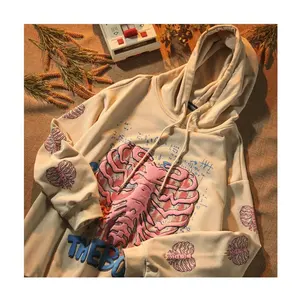 Plain Hoodies In Bulk Streetwear Oversized Unisex Manufacturer Chenille Plus Size Puff Print Zip Up Cut And Sew Hoodie 500gsm