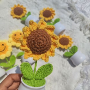 Wholesale Finished Handmade Crochet Sunflower Woven Woolen Yarn FlowersCrochet Patted in Pot for Teacher's Day Home <b>Decor</b> Gift - Product Image 4
