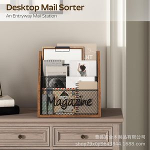 Wooden Magazine Book Organizer 3 Layers <b>Desktop</b> Document Holder Office Storage <b>Shelf</b> - Product Image 4