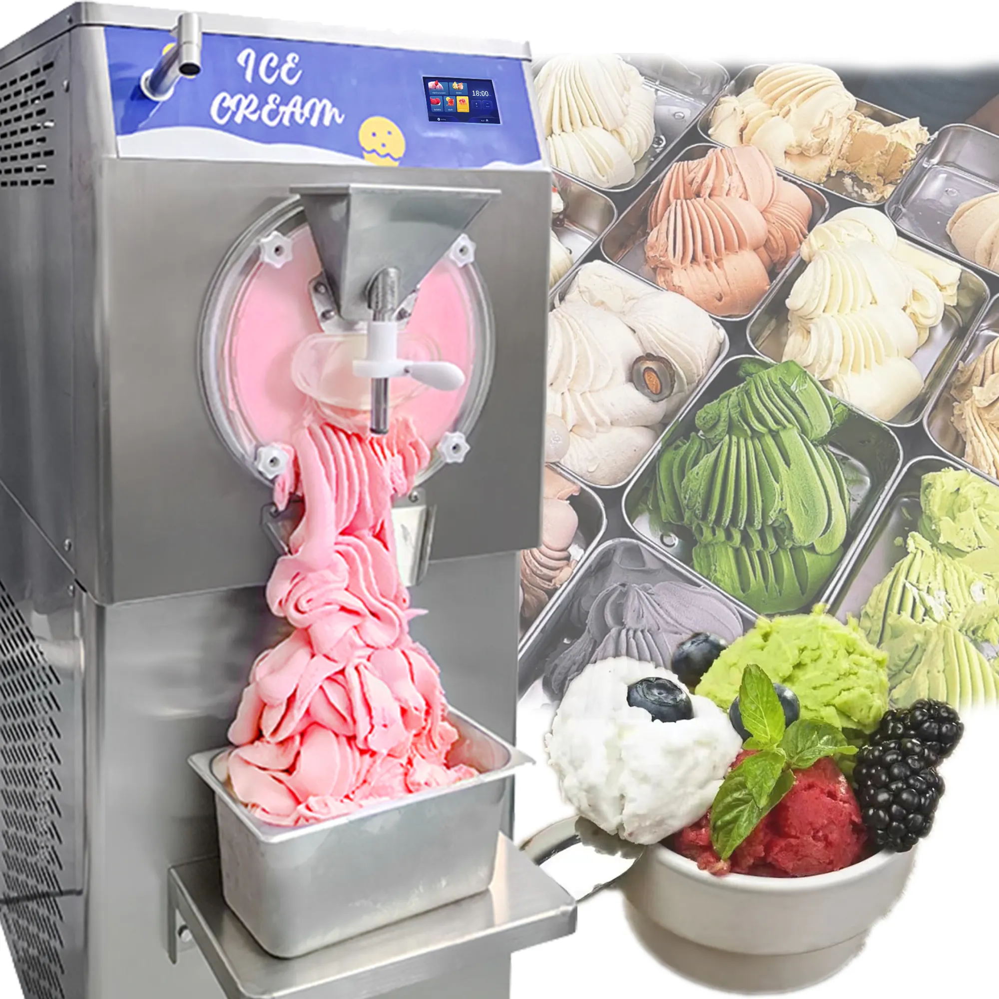 Mvckyi 조정 가능한 속도 60L/H 5 모드 이탈리아 하드 아이스크림 메이커 기계 승인 배치 냉동고 젤라토 아이스크림 제조 기계