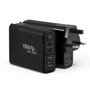 Removable plugs 4 port USB C GaN PD wall charger with Dual 100w PD ports and QC 3.0 fast charging port for Mecbook and more