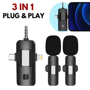 Microphone Lavalier sans fil K15 3-en-1 pour enregistrement de clips radio réduisant le bruit micro-cravate pour IOS Android Tiktok diffusion en direct - Product Image 3