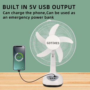 Ventilatore da tavolo solare GDTIMES da 16 pollici con pannello solare, ventilatore da tavolo portatile con luce LED, porta USB, due ventole. - Product Image 4