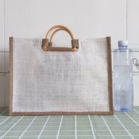 Sac à provisions imprimé écologique réutilisable en chanvre et jute Sac fourre-tout simple en toile de jute avec poignée en bambou