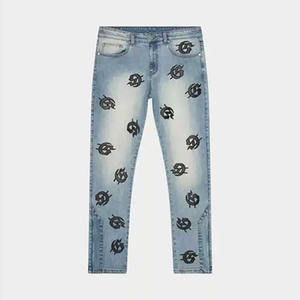 सभी मौसमों के लिए हिप हॉप कढ़ाई ठोस रंग लाइट वॉश स्टैक डेनिम स्टैक डेनिम पैंट - Product Image 5