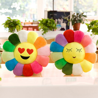 Coussin en peluche Tournesol Arc-en-ciel, garni de coton, pétales colorés, motif Smiley, pour décoration de canapé, vente en gros, personnalisable