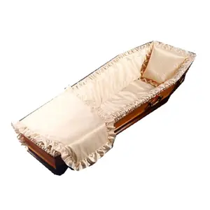 Factory price wooden coffin lining pillow European style satin Chinese produce solid casket funeral and urn