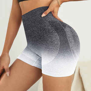 Bayanlar için toptan degrade dikişsiz şort nefes kalça Push up sıkı tayt yüksek bel elastik Yoga Fitness şortu