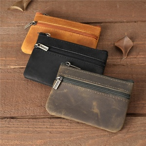 Minimalist Wallet Small Leather Retro Zipper Key Ring Card Holder Wallet - Product Image 6