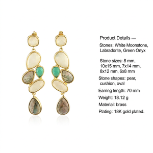 White Moonstone Labradorite Green Onyx 18k Gold Plated Brass <b>Earring</b> Bohemia Style Geometric Drop <b>Earring</b> Women Fashion Jewelry - Product Image 1