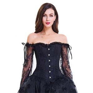 Mode fête de <span class=keywords><strong>mariage</strong></span> Bustiers hauts à porter Sexy à manches longues dentelle femmes Corsets Blouse - Product Image 4