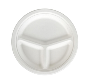 Assiette en bagasse de canne à sucre de 10 pouces à 3 compartiments, résistante à la chaleur, biodégradable, jetable, compatible micro-ondes, pour le camping - Product Image 2