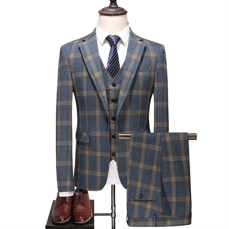 OEM British Style Men's Suits Mens Casual Business Formal Suit Plaid Suit 3 Pieces for Men Custom Service