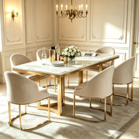 Table à manger moderne en marbre avec base en acier inoxydable, rectangulaire, 6 places, meubles de salle à manger pour la maison, l'hôtel, l'appartement