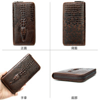 Dompet Pria Kulit Asli Motif Buaya Bisnis Multi-Slot Kartu Tas Clutch Kulit Sapi Lapis Pertama
