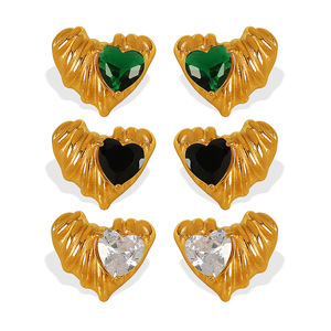 Pendientes con forma de corazón chapados en oro con incrustaciones de cristal para mujer, joyería de fiesta EH771 - Product Image 5