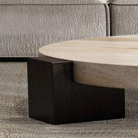 Table basse ronde au design minimaliste, mobilier de salon d'appartement, base en bois massif et table basse en marbre
