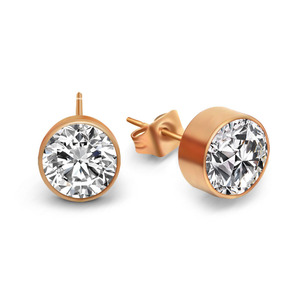 Rose Gold <b>Stud</b> <b>Earrings</b> With Clear CZ Bezel Setting <b>For</b> <b>Men</b> Women Fashion Jewelry CF070 - Product Image 1