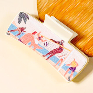 Pince à cheveux rectangulaire en similicuir avec imprimé sport volleyball, accessoire de mode pour pom-pom girl - Product Image 6