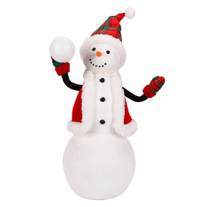 Red Plaid <b>Hat</b> Fabric Munecos De Nieve Snowman Doll with Snowball for Winter <b>Holiday</b> Decor New - Product Image 1